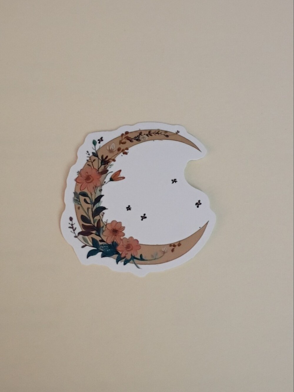 10/$10 Stickers Decal - Tan Crescent Moon w/ Orange Flowers Green Leaves & Vine